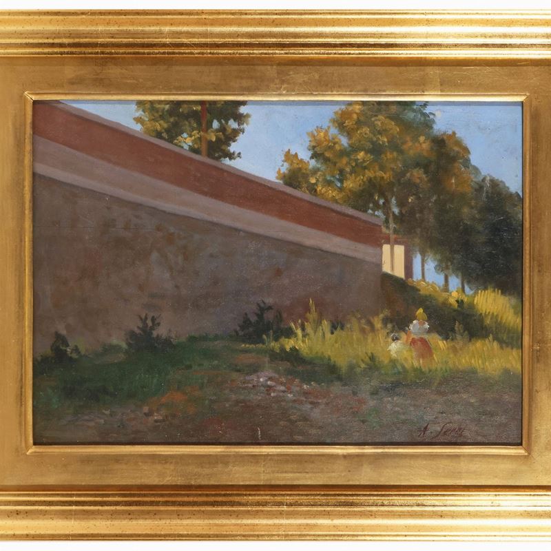Alfredo Serri - Veduta di Parco con Scorcio di Muro e Figure