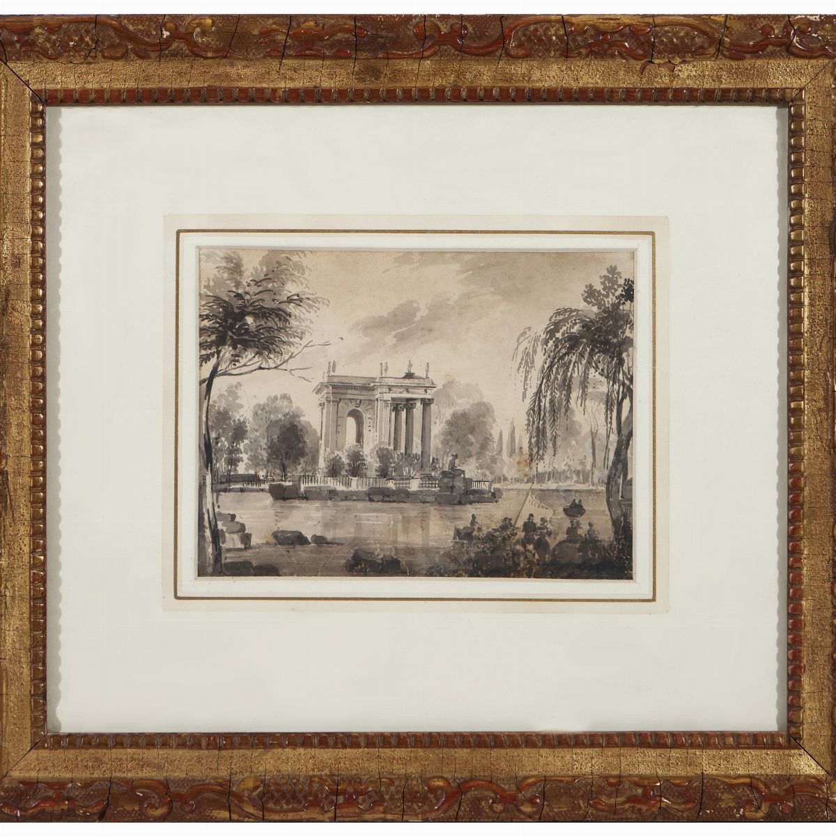 Scorcio del Parco di Villa Borghese - Paesaggio con Personaggi