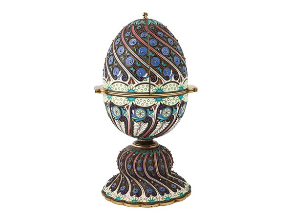 Large Easter egg in silver, vermeil and polychrome cloisonné enamel, Pavel Ovchinnikov