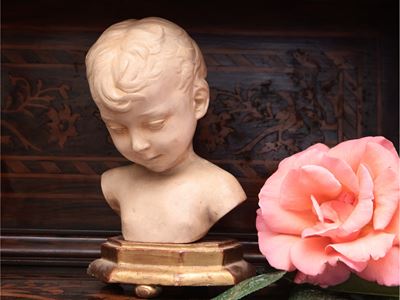 Testa di Bambino in Terracotta Tinta Bianca, Manifattura di Signa