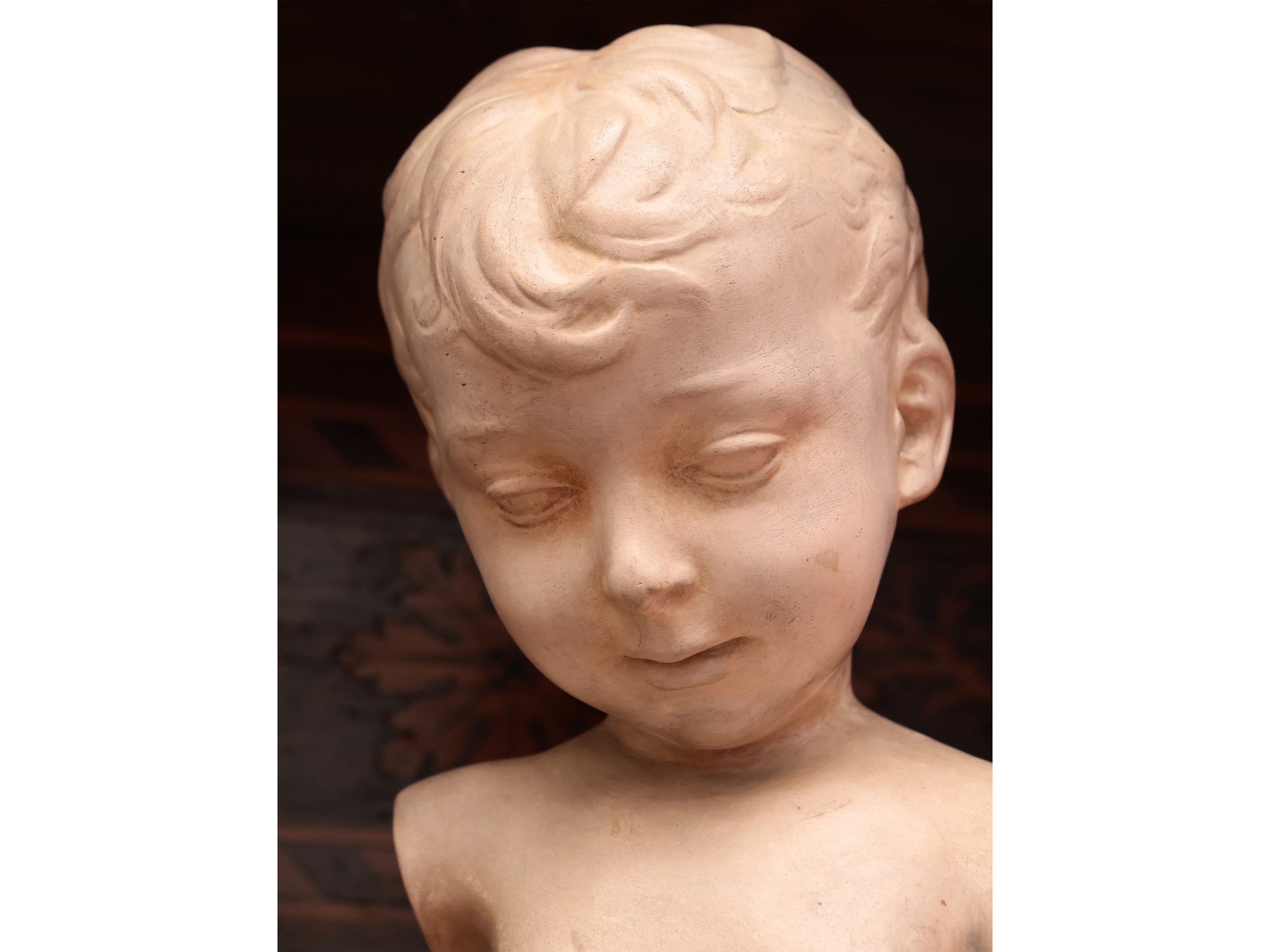 Testa di Bambino in Terracotta Tinta Bianca, Manifattura di Signa
