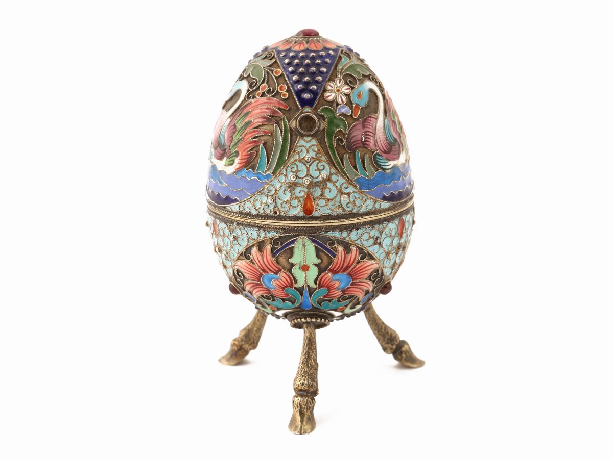 Uovo in Argento e Smalti Policromi Cloisonné