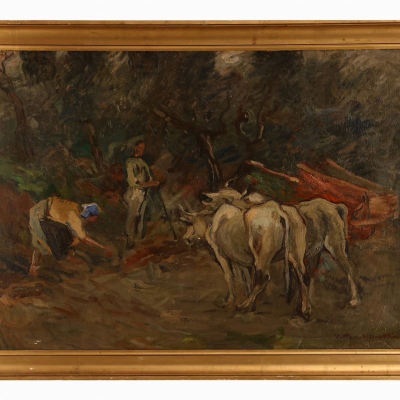 Vittorio Nomellini - Paesaggio con Contadini e Carro di Buoi