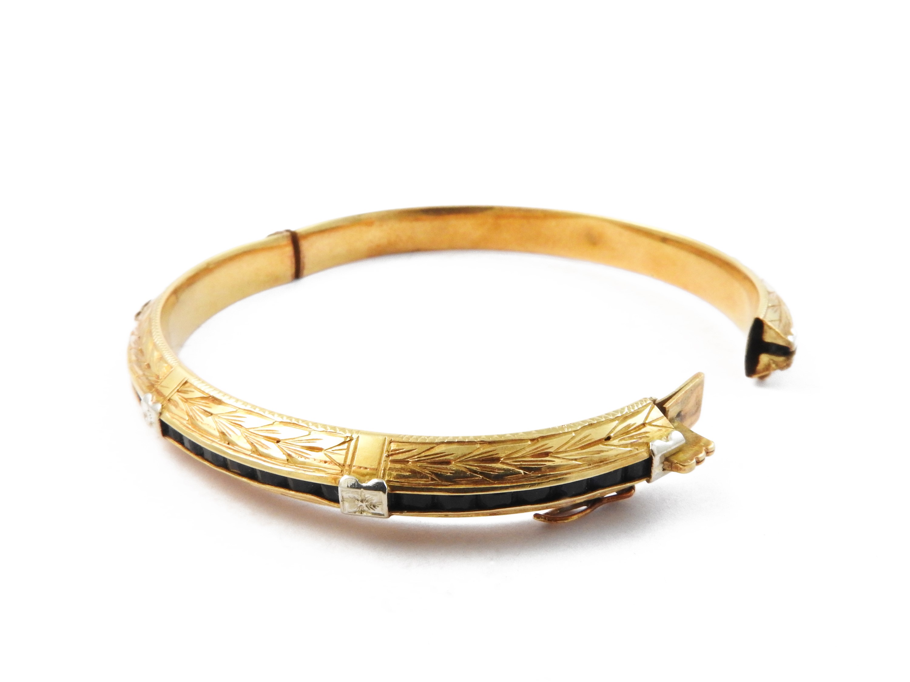 Bracciale Rigido in Oro Bianco e Giallo con Gemme Blu