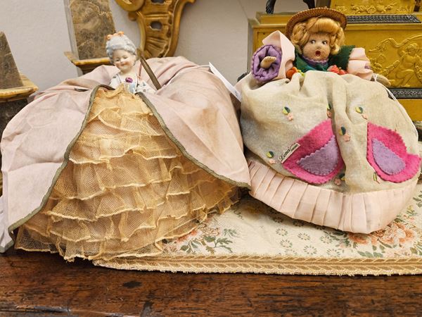Tea cozy doll and Lenci storage doll