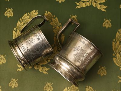 Due Portabicchiere da Tè in Argento, Mosca 1886 e 1893
