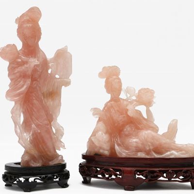 Tre Gruppi Orientali in Quarzo Rosa