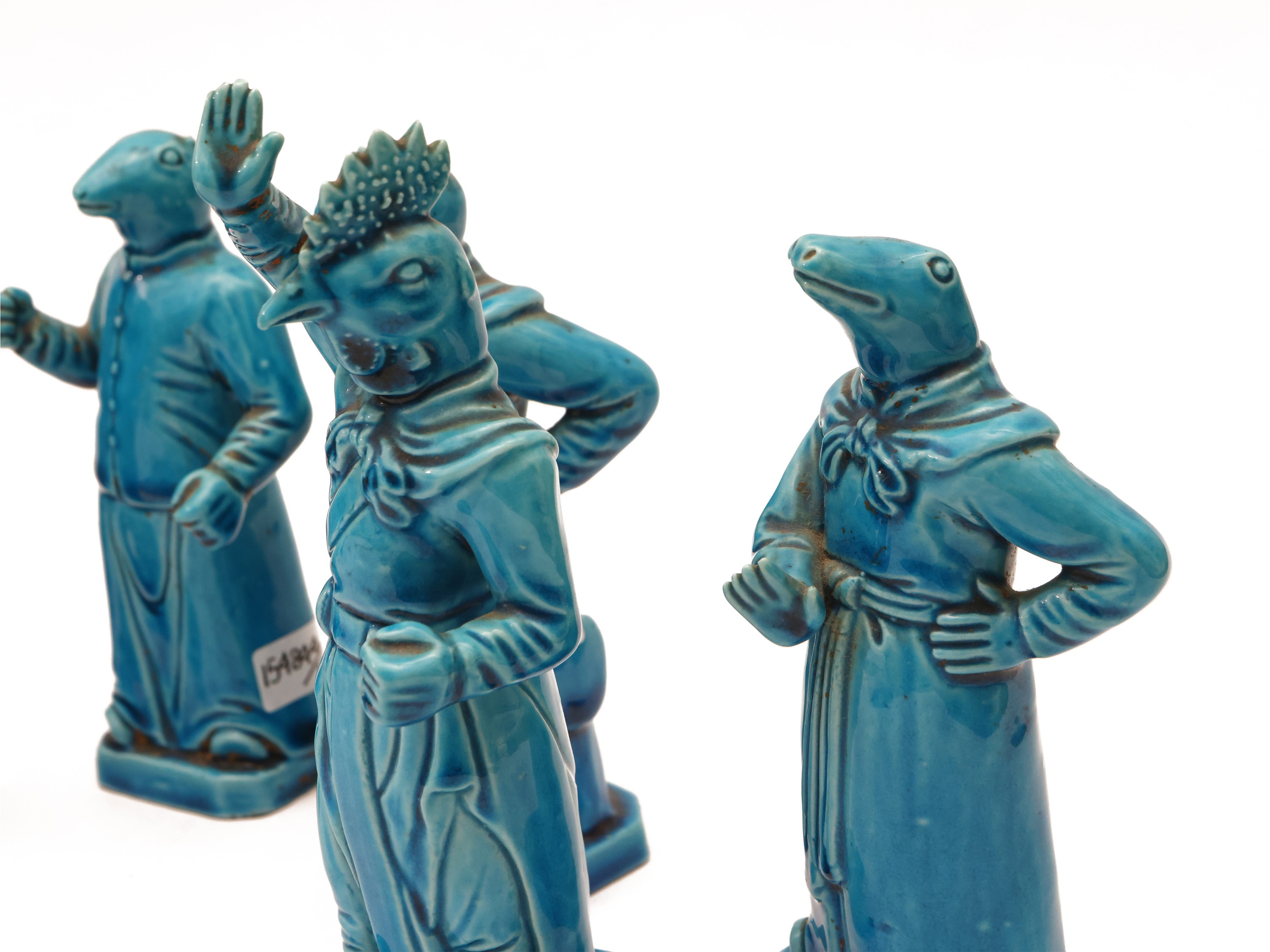 Serie di Dieci Figure Orientali in Ceramica Turchese