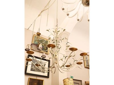 Lampadario da Candele in Ferro Laccato Bianco