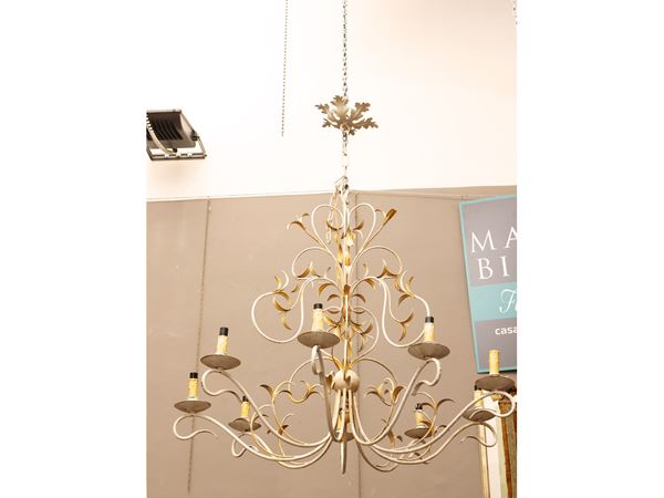 White lacquered iron chandelier
