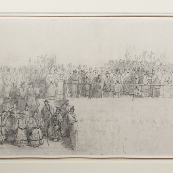 Scuola inglese - A large crowd of Chinese officials and nobles