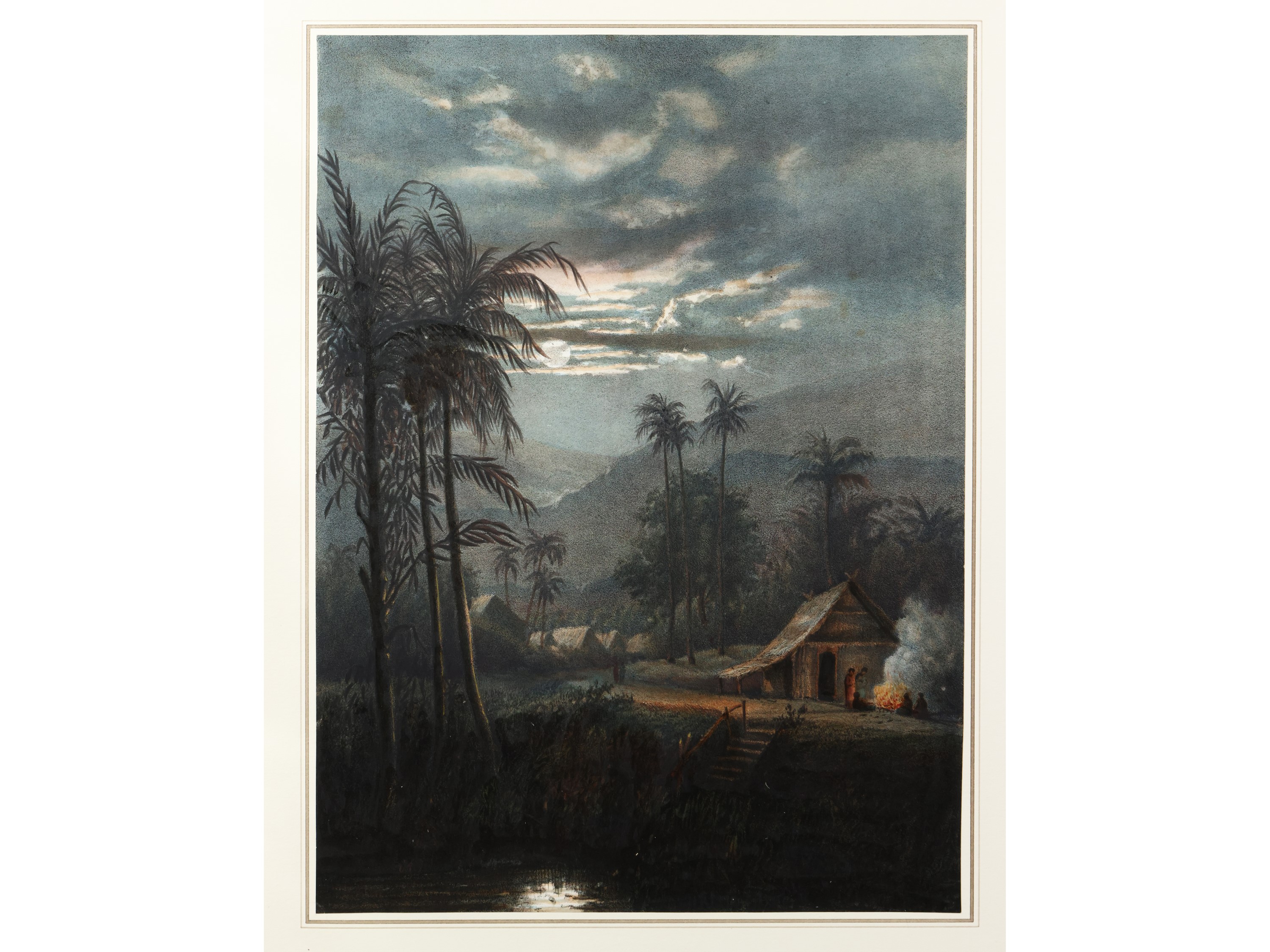 Johan Conrad Greive Jr. - Veduta di Tjileboet - Paesaggio Notturno a Sumadang - Veduta della Stra...