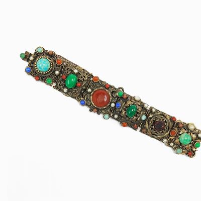 Bracciale in Metallo Lavorato, Pietre Dure e Perle Simulate