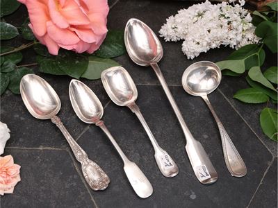 Assortimento di Cinque Cucchiai da Portata in Argento