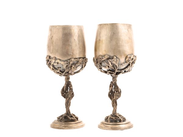 Pair of silver wine glasses