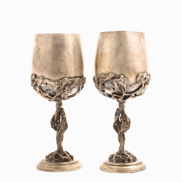 Pair of silver wine glasses  - Auction The art of furnishing - Maison Bibelot - Casa d'Aste Firenze - Milano