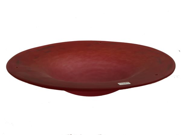 Red satin glass ceiling light with blue inclusions,