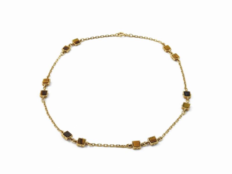 Collana in Oro Giallo e Quarzi Varietà Occhio di Tigre