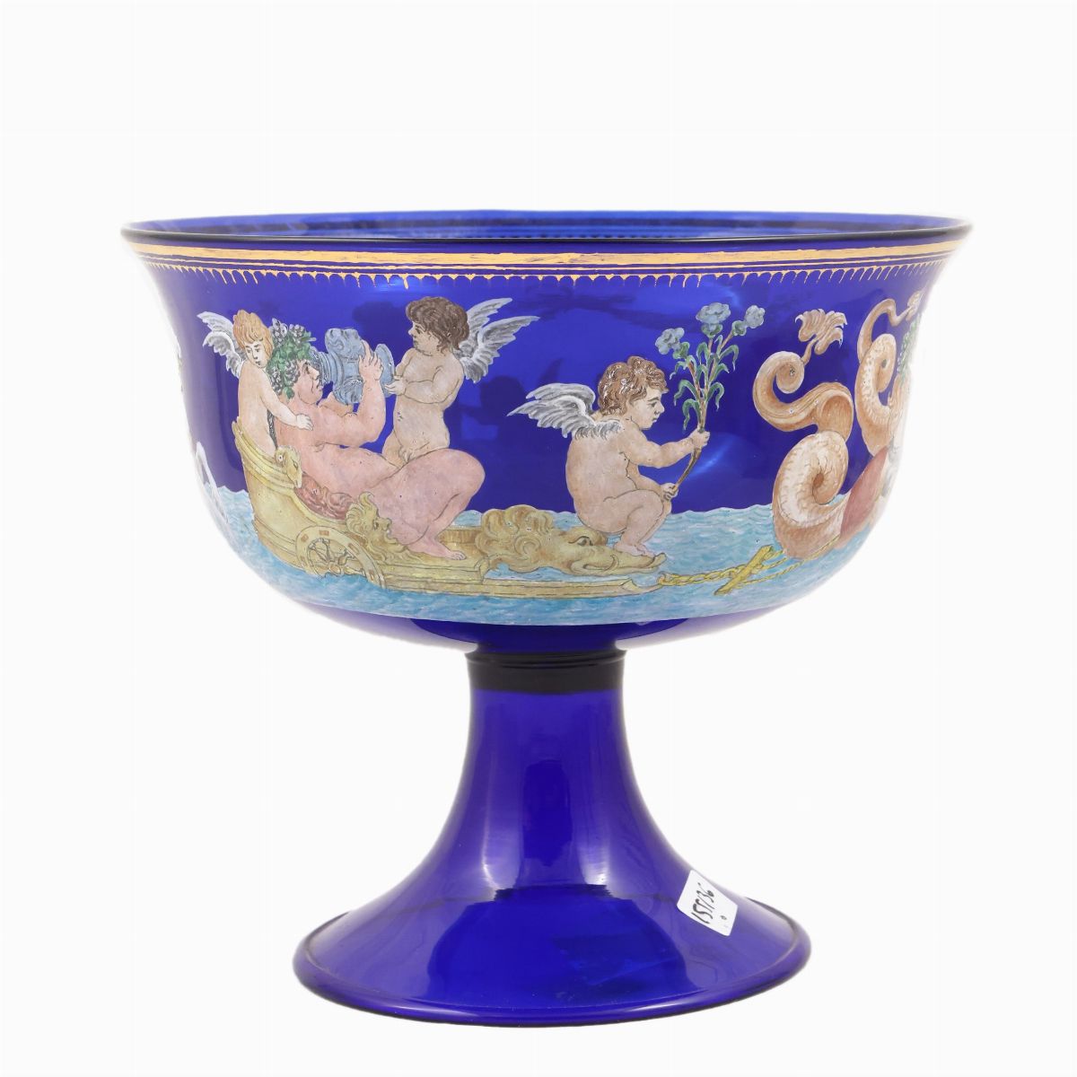 Grande Coppa in Vetro Soffiato Blu, Salviati Murano