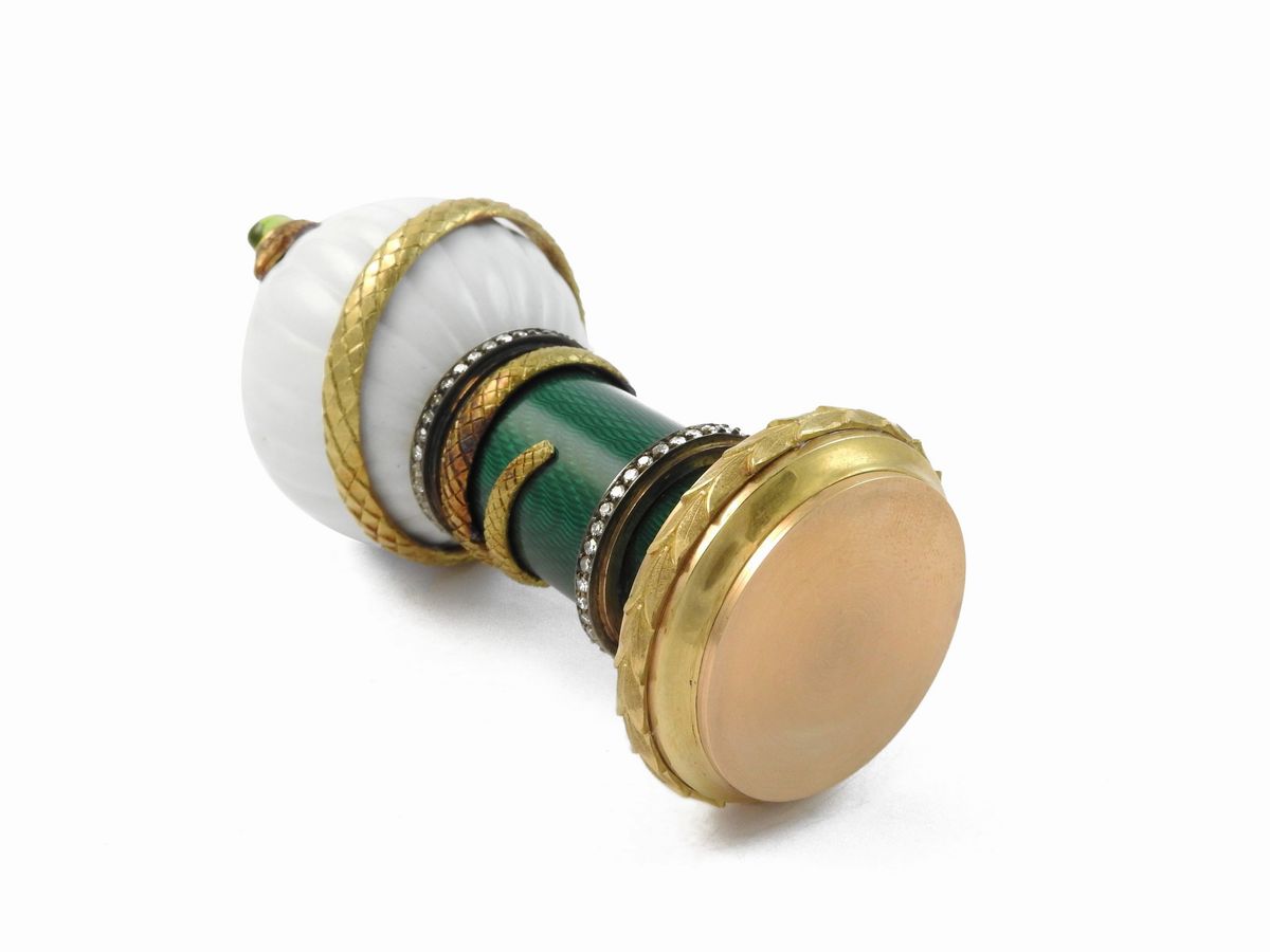Sigillo da Scrivania in Oro Giallo, Argento, Diamanti, Olivina e Smalti Policromi