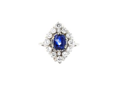 Anello in Oro Bianco con Diamanti e Zaffiro