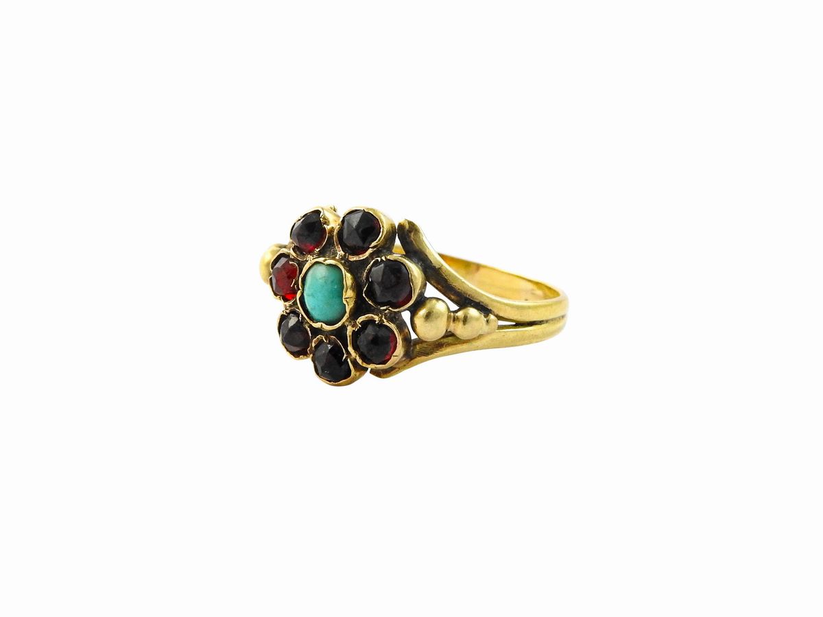 Due Anelli in Oro e Argento con Gemme Multicolor e Smalti Policromi