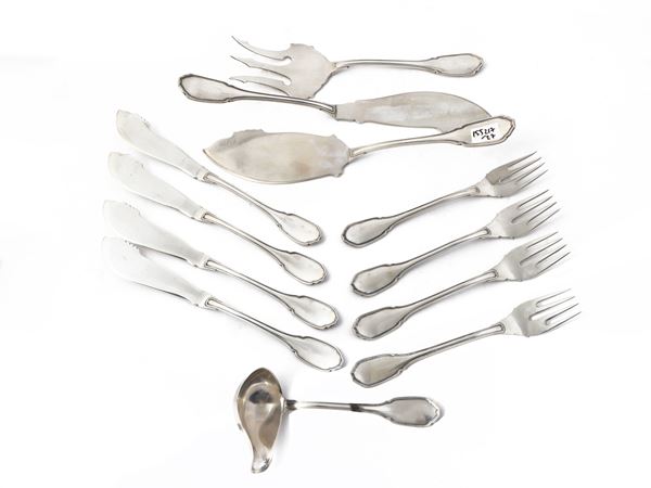 Set of silver fish cutlery, A. Cesa Alessandria, 1930s