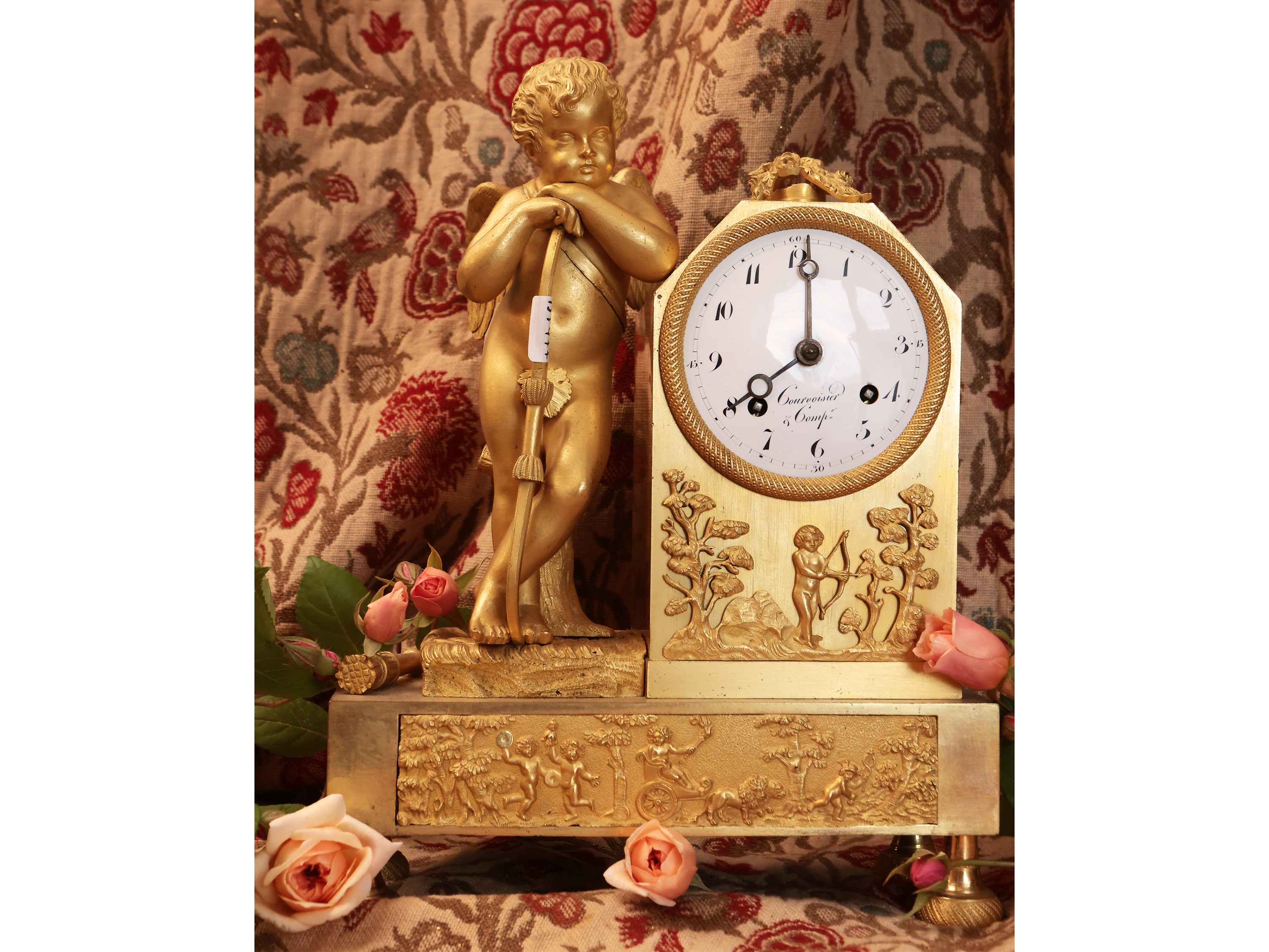 Orologio da Tavolo in Bronzo Dorato, Couvosier & Comp.e