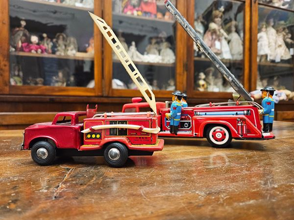 Two model fire trucks
