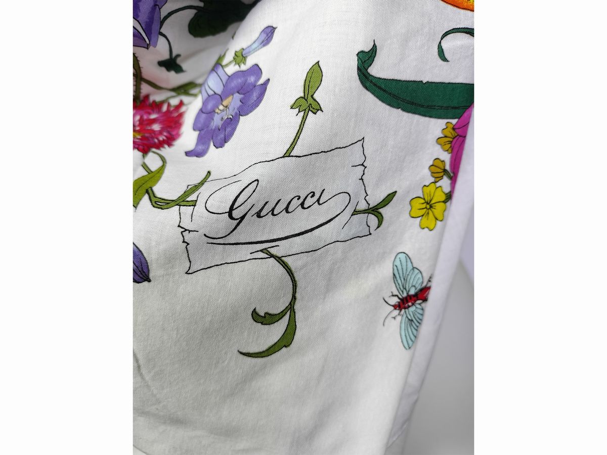 Gucci, Grande Foulard/pareo in Cotone Bianco 'flora'