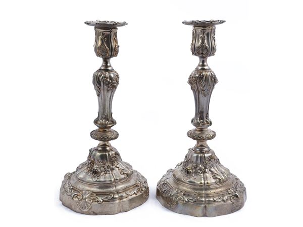 Pair of silver metal candlesticks  - Auction A florentine house. Between tradition and modernity Silvers - I - - Maison Bibelot - Casa d'Aste Firenze - Milano