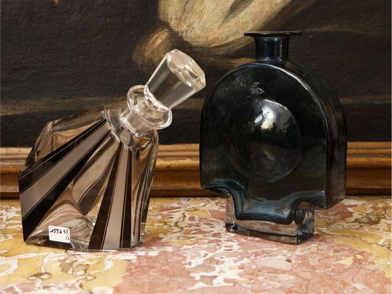 Due Bottiglie da Vino da Collezione in Cristallo