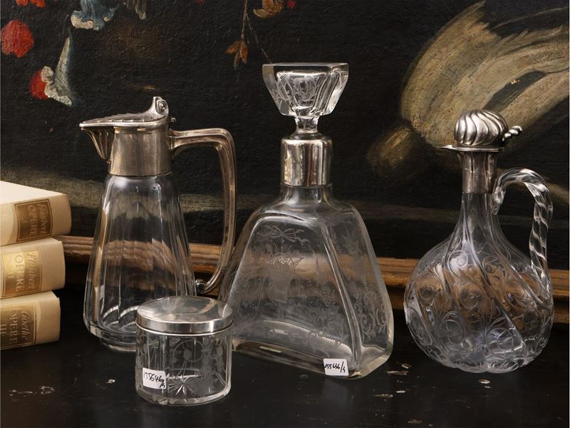Due Caraffe da Vino in Cristallo e Argento