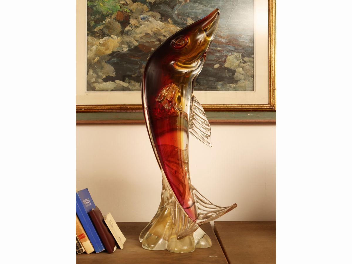Grande Pesce in Vetro Soffiato Color Caramello