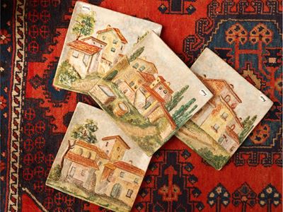 Serie di Quattro Formelle Decorative in Ceramica