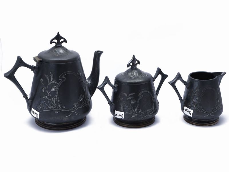 Set da Tè in Peltro di Gusto Art Nouveau