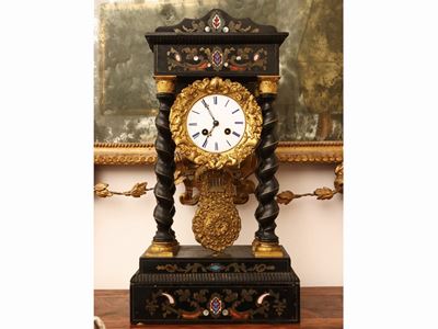 Orologio da Tavolo a Tempietto in Legno Ebanizzato