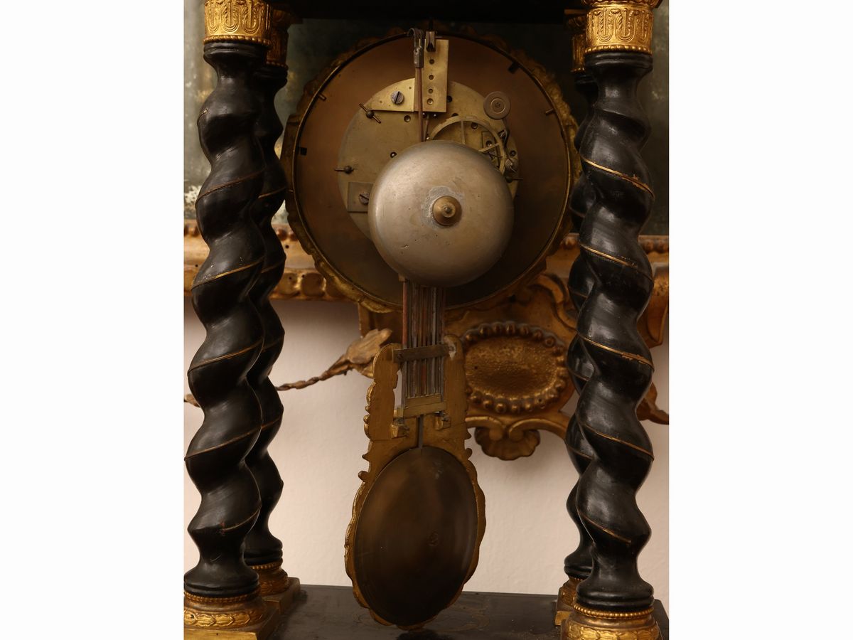 Orologio da Tavolo a Tempietto in Legno Ebanizzato