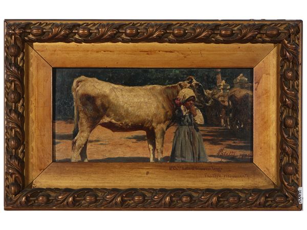 Pietro Pajetta - Peasant girl with herds 1904