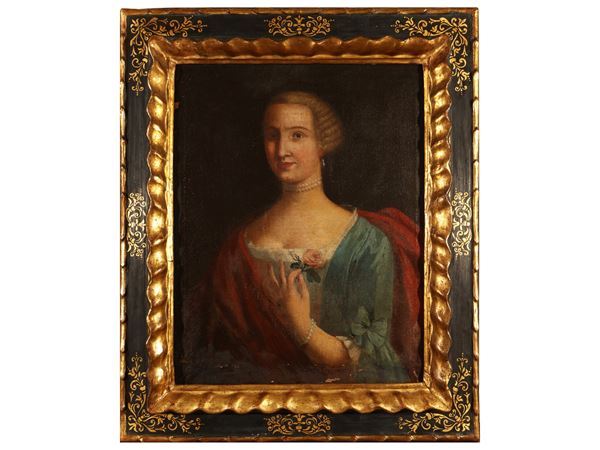 Scuola veneta del XVIII secolo - Portrait of a noblewoman with rose