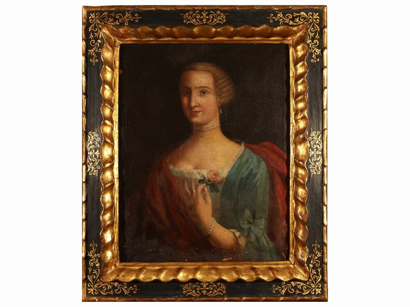Scuola Veneta del XVIII Secolo - Ritratto di Nobildonna con Rosa