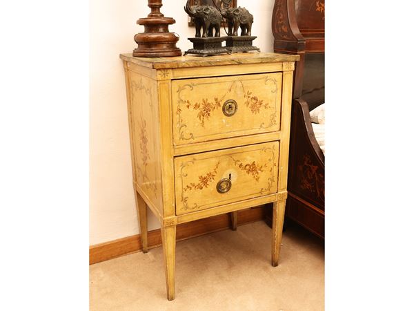 Pair of bedside tables in ocher lacquered wood