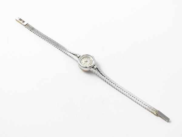 White gold Longines lady's wristwatch with diamonds