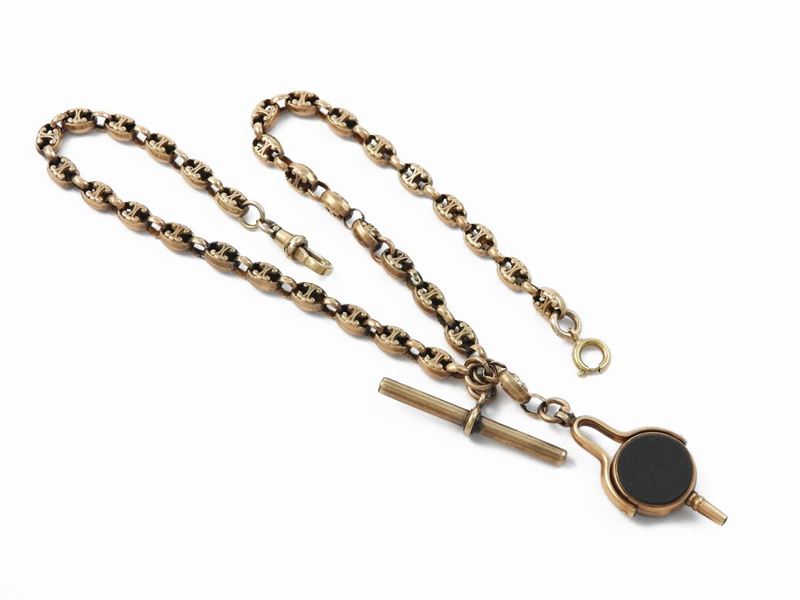 Catena con Chiave di Carica per Orologio da Tasca in Oro 375/1000