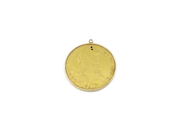 Pendente in oro giallo con moneta da 8 Scudi Carlo III di Spagna 1781