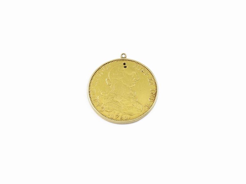 Pendente in Oro Giallo con Moneta da 8 Scudi Carlo III di Spagna 1781