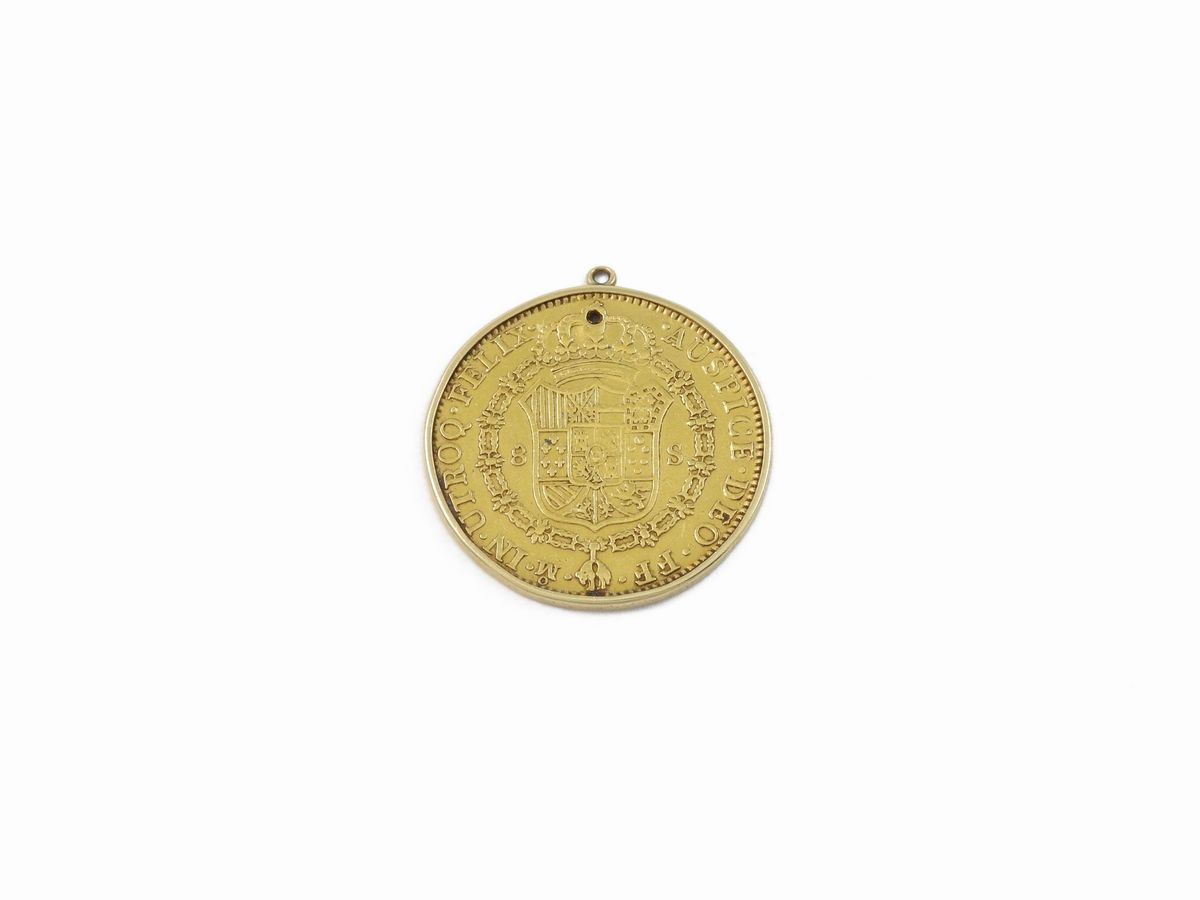 Pendente in Oro Giallo con Moneta da 8 Scudi Carlo III di Spagna 1781