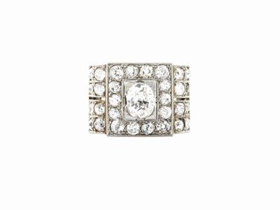 Anello Decò a Fascia in Platino con Diamanti