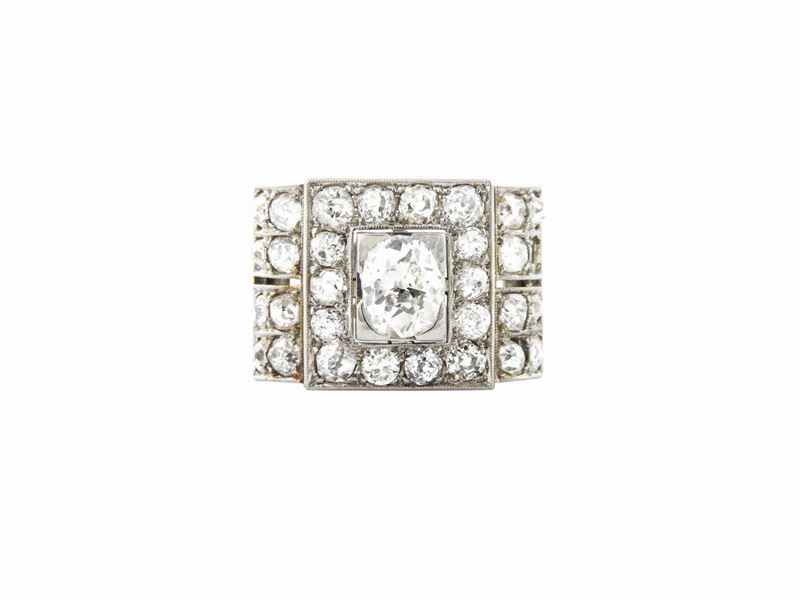 Anello Decò a Fascia in Platino con Diamanti