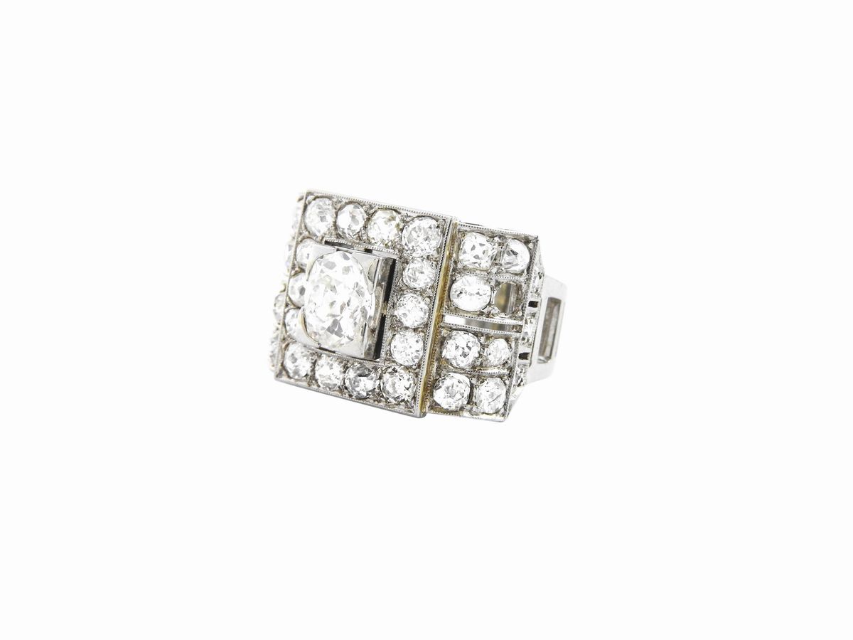 Anello Decò a Fascia in Platino con Diamanti